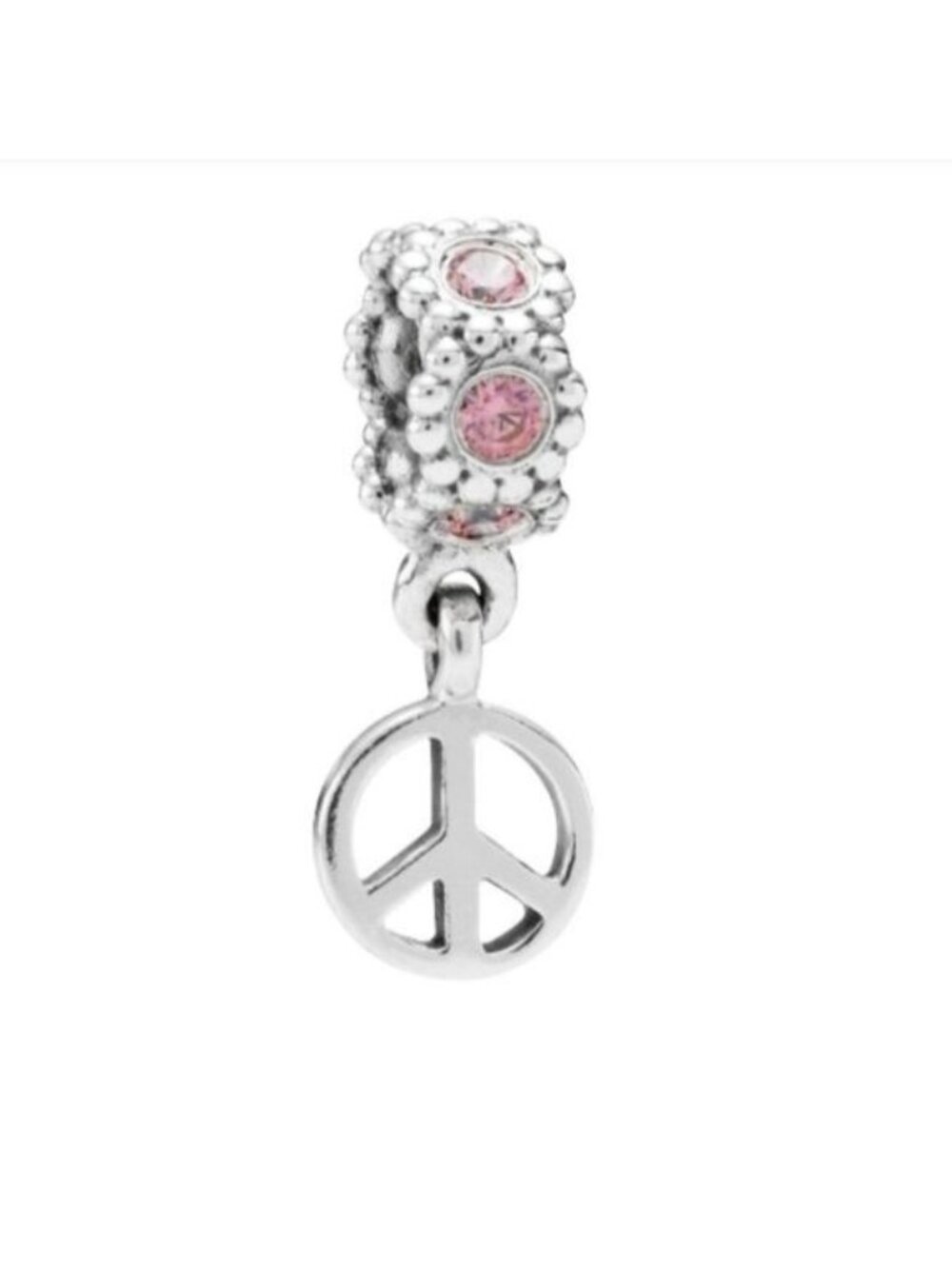 Pandora Sterling Silver Peace Dangle w/Salmon Zirconia CZs 790516czs